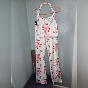 Floral Two-piece Lounge Set - White and Pink
